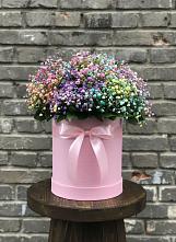 Цветочная композиция из Гипсофила и Розы в шляпной коробке в Великий двор