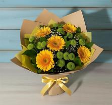 Букет цветов из:  Герберы и Хризантемы в Великий двор