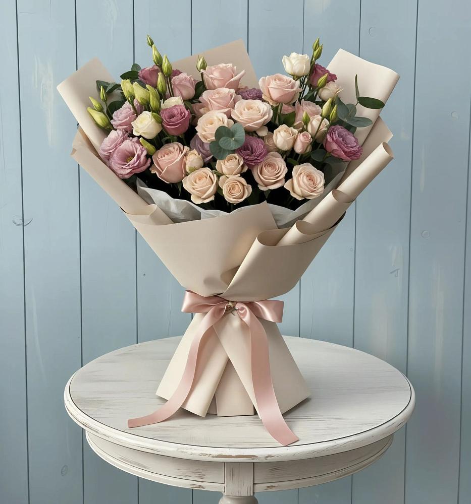 Букет цветов из: Розы и Лизиантусы в Великий двор