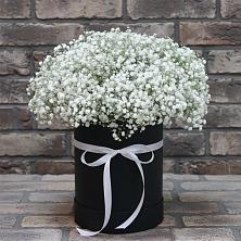 Цветочная композиция из Гипсофила в шляпной коробке в Великий двор